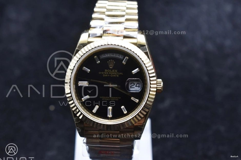 Dial 40 Markers President 701 Crystal GMF A2836 DayDate On 904L RG Black Bracelet Lightweight Steel Tungsten Weighted V with 0725